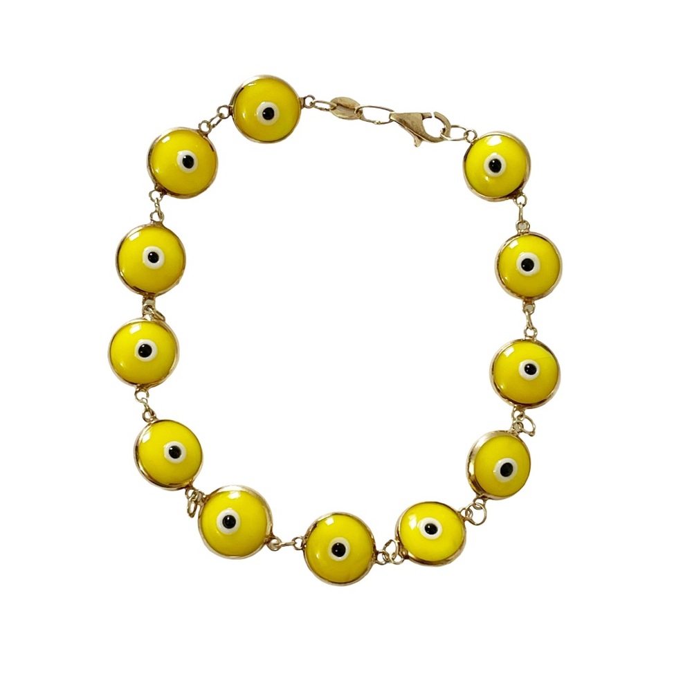 14k yellow gold yellow glass evil eye vintage bracelet - Picture 2 of 12